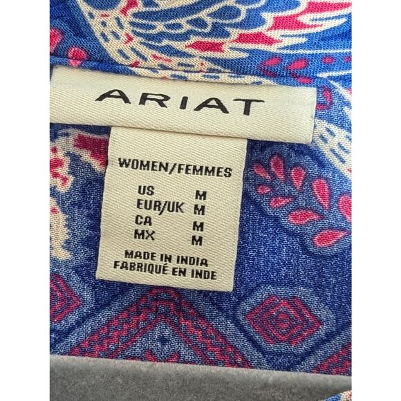 Ariat Women's Cortez Blue and Hot Pink Short Sleeve Top Size M - Picture 2 of 4